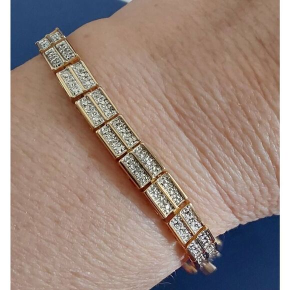 Beautiful Vintage Crushed Ice CZ Link Tennis Bracelet~18K/925SS - Picture 1 of 3